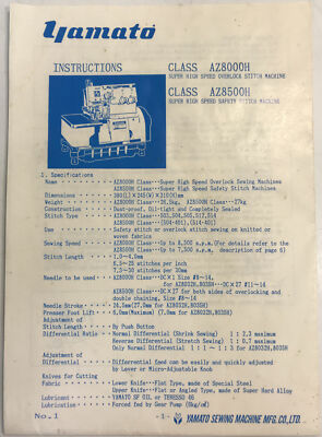 YAMATO INSTRUCTION BOOK MANUAL FOR CLASS AZ8000H & AZ8500H *FREE