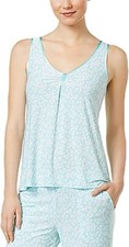 Alfani Women's Loop-Front Printed Pajama Tank Floral, Aqua, Size Small