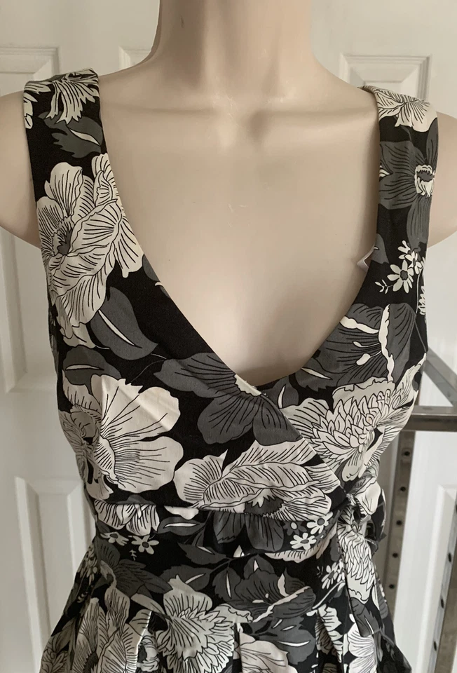Donna Ricco floral dress party event wedding cotton fit flare black white gray 6 - Image 2 of 4