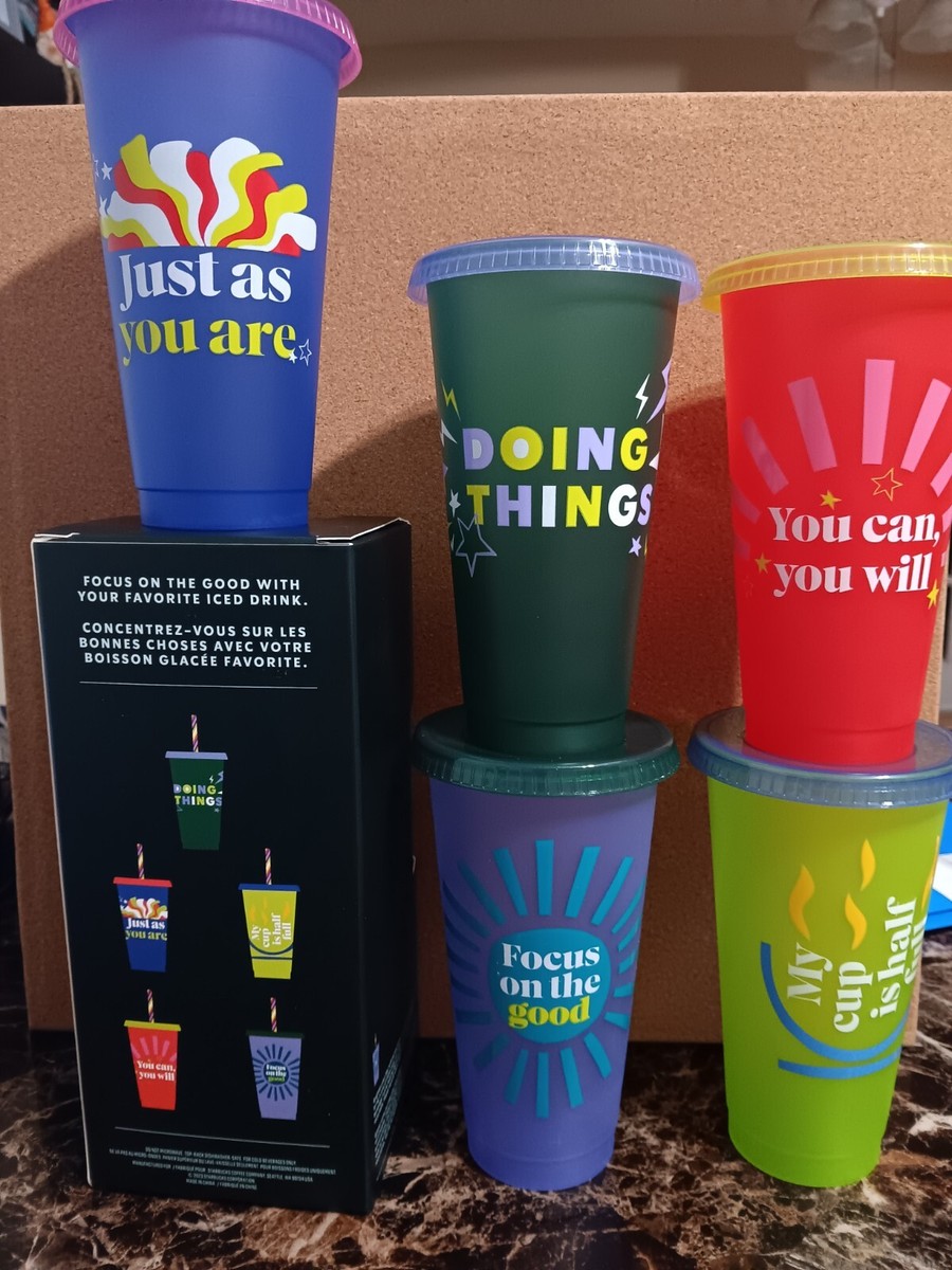 NEW IN BOX Starbucks FOCUS ON THE GOOD 5 Reusable COLD Drink Cups | eBay