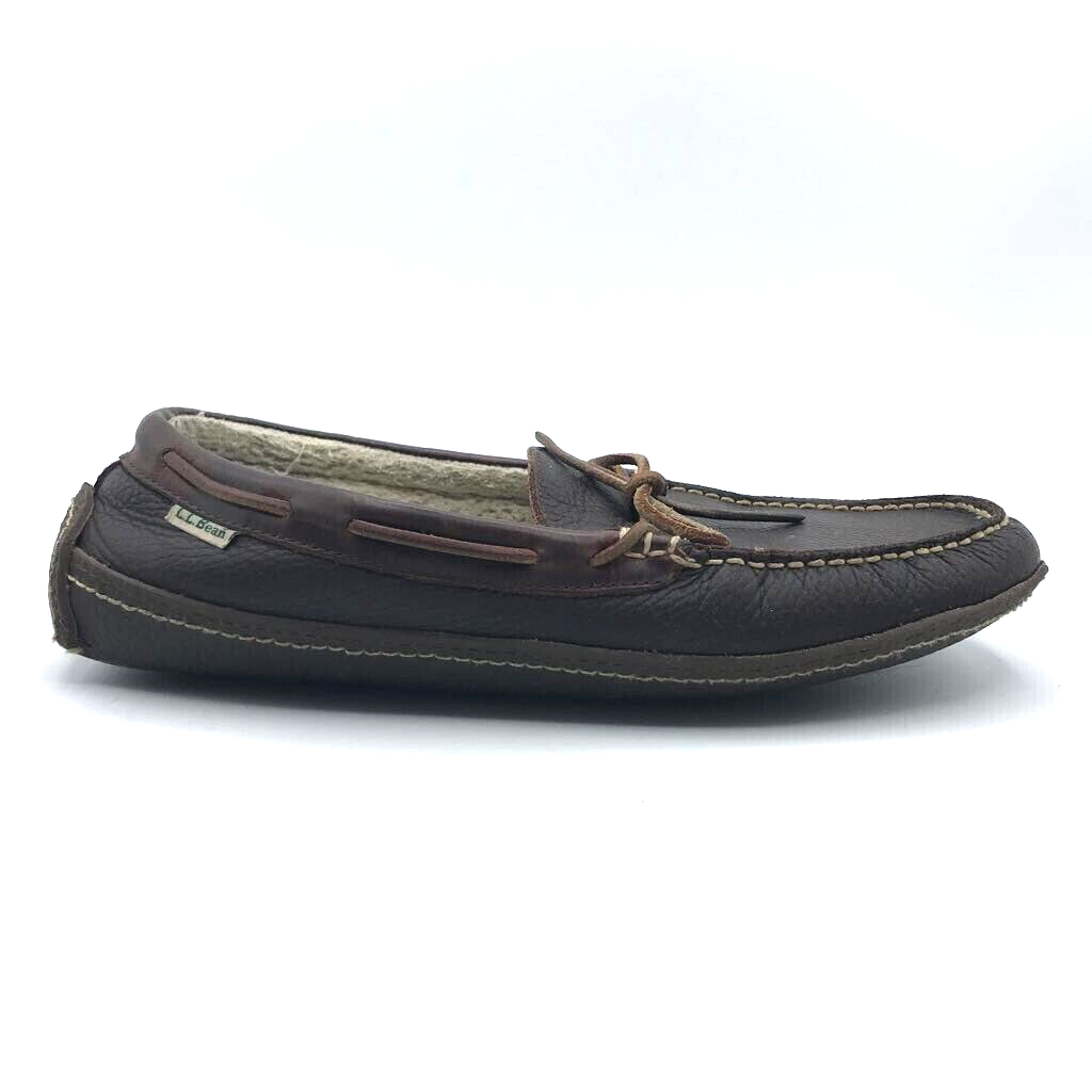 （古着）llbean deck shoes brown L.L. Bean Mens Boat Shoes Brown Leather Slip-On Moc Toe Low Top