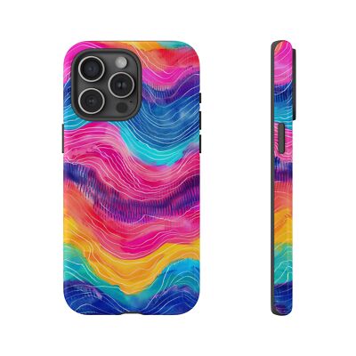 Phone Ink - iPhone/Galaxy/Pixel - Tough Case - Rainbow Colorful Waves