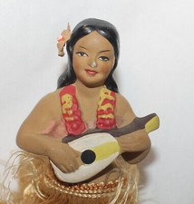 Vtg Hula Girl Hawaii Bobble Dancer Nodder Playing Ukulele Pineapple Japan 7"