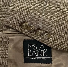 Jos. A. Bank Men's 43R Brown Windowpane Plaid Houndstooth Blazer Jacket