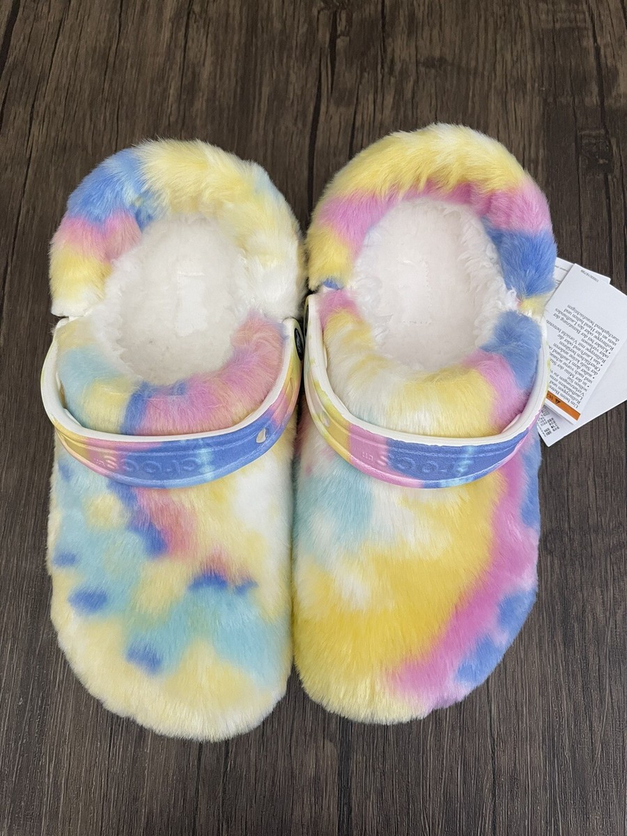New fur lined and outer fur Tie Dye Print Crocs M5/W7