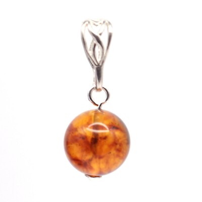 Baltic Amber Pendant Dark Cognac Color  Serling Silver 925