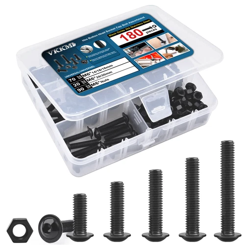 VKKM M3/M4/M6 Hex Button Head Socket Cap Bolts Nuts & Washers Assortment Kit