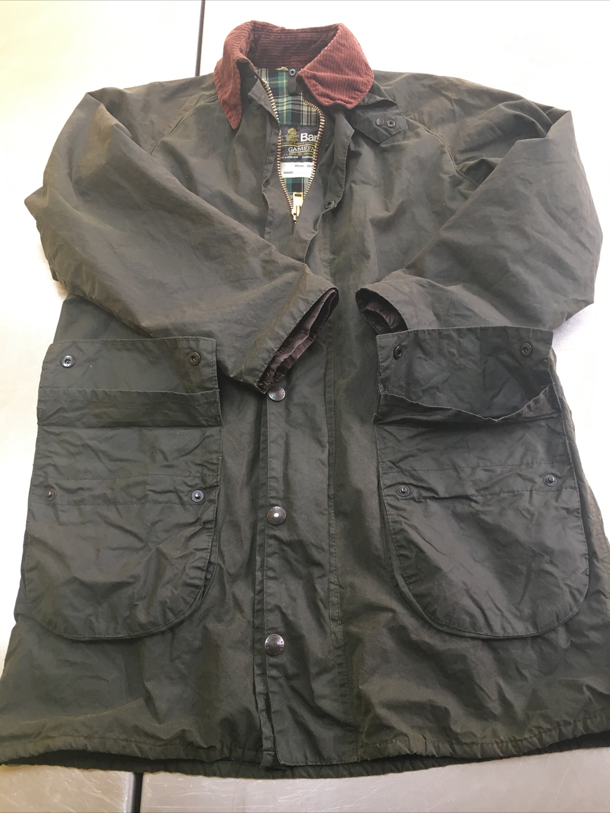 Vintage 1980s Barbour C36 Mens Olive Waxed Jacket - S (42in) | Superb Condition! image 10