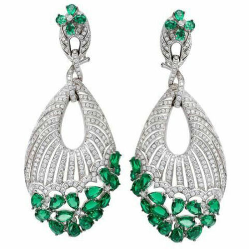 925 Sterling Silver Green Pear Flower New Long Dangle Earrings Women Jewelry CZ