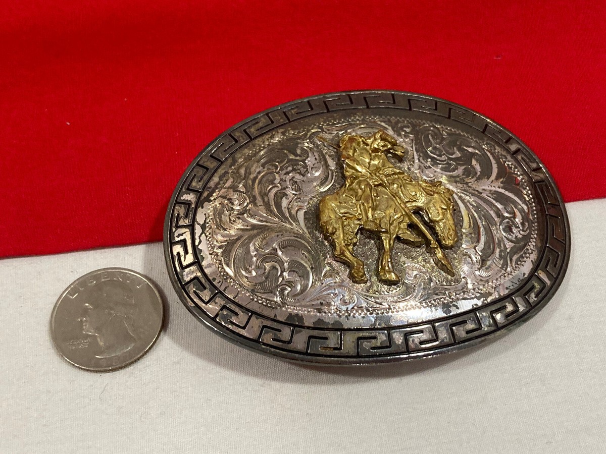 Montana Silversmiths Southwestern Silver Plate Belt Buckle NIB Native American Vintage Montana Silversmiths Gold & Silver Tone Native  main image 4