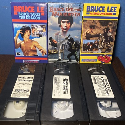 VINTAGE Lot Of 3 Bruce Lee VHS Tapes - King Fu Martial Arts Movies GoodTimes 90s
