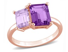 3.10 Carat ctw Amethyst  Pink Amethyst Octagon Ring Rose Sterling Silver