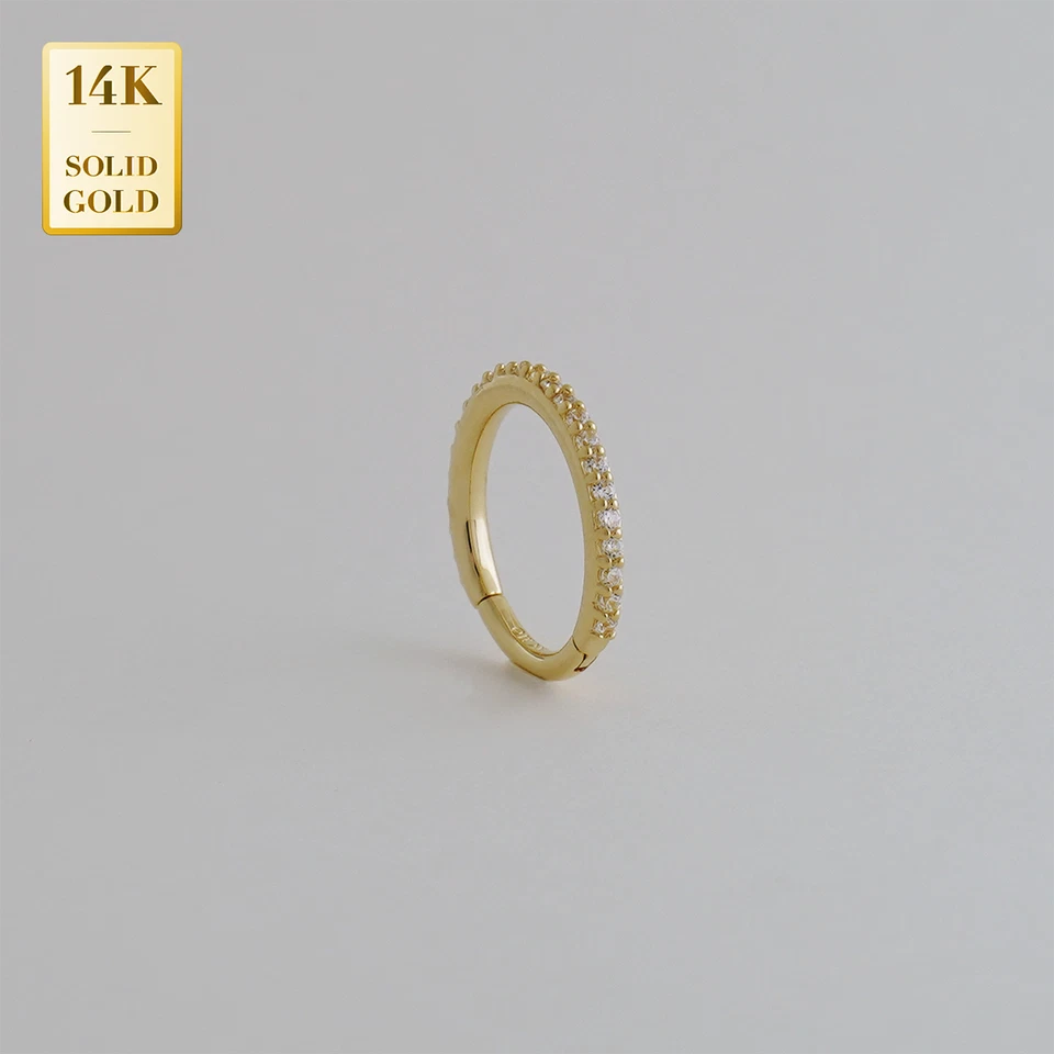 14K REAL Solid Gold Cubic Zirconia Body Hoop Ring Nose Cartilage Earring Minimal - Image 3 of 4