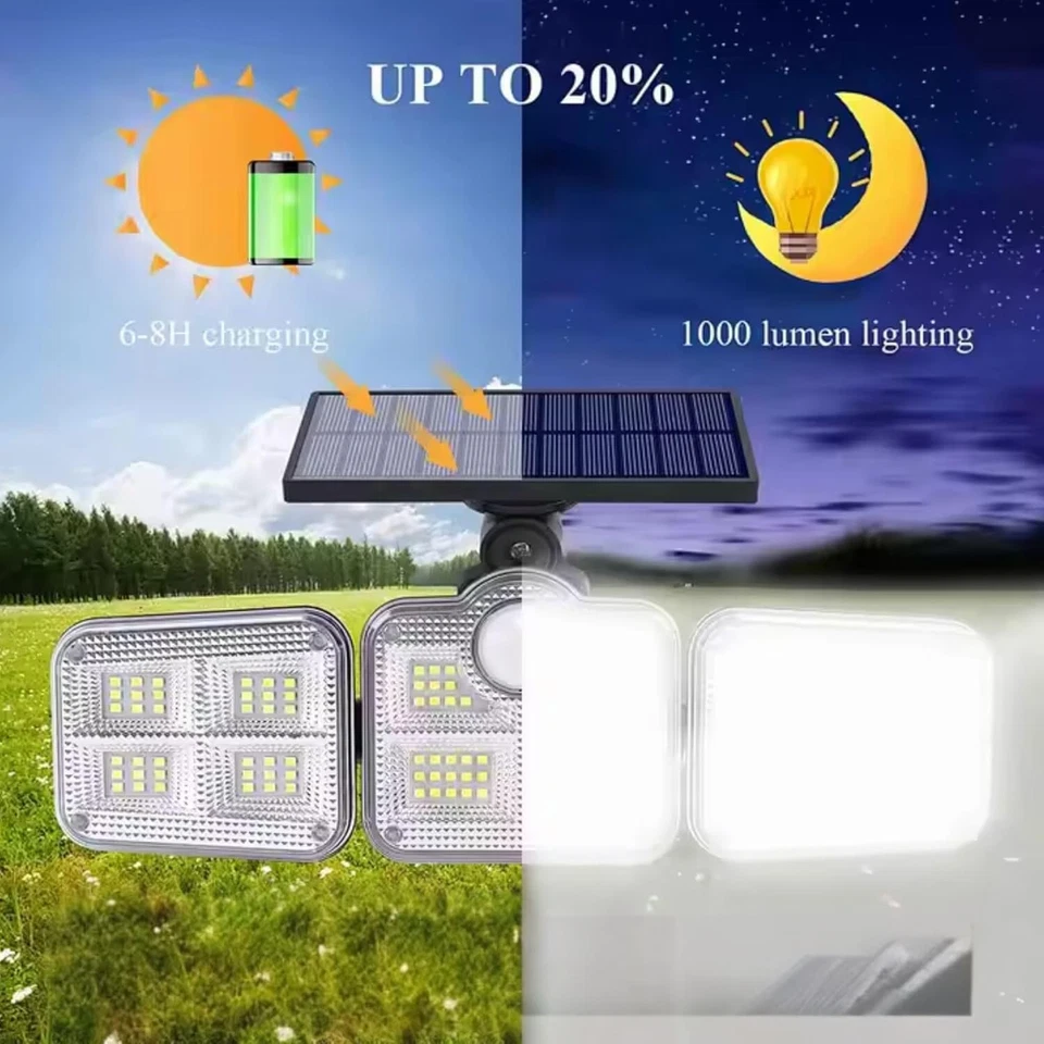 2Pack Solar Motion Sensor 3-Head 120 LED Security Light 270° IP65 3 Modes Garden - Image 3 of 4