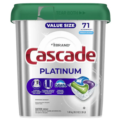 Cascade Platinum Dishwasher Pods 71 Count Powerful Cleaning Scrub with Dawn