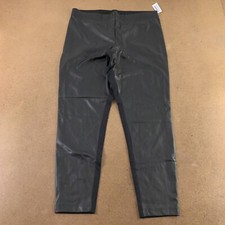 Old Navy Womens Tapered Pants Black Pull On Faux Leather Front Stretch XL New