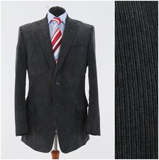 Mens Corduroy Blazer 42R UK Size NORDAL Striped Dark Grey Sport Coat Jacket
