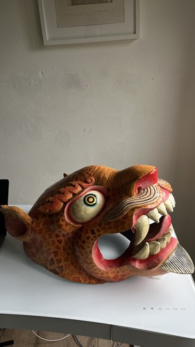 Handcrafted Wooden  Himalayan Tiger Statue Vintage Decoration Tiger Head Antique - Picture 16 of 24