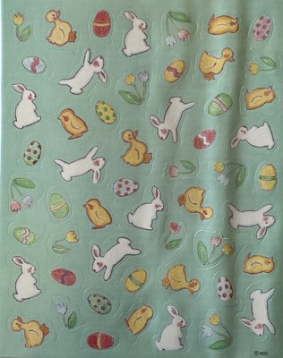 EASTER TIME Stickers(50pc)AGC  Bunny Duck Chick Colored Eggs  Flower Card Making
