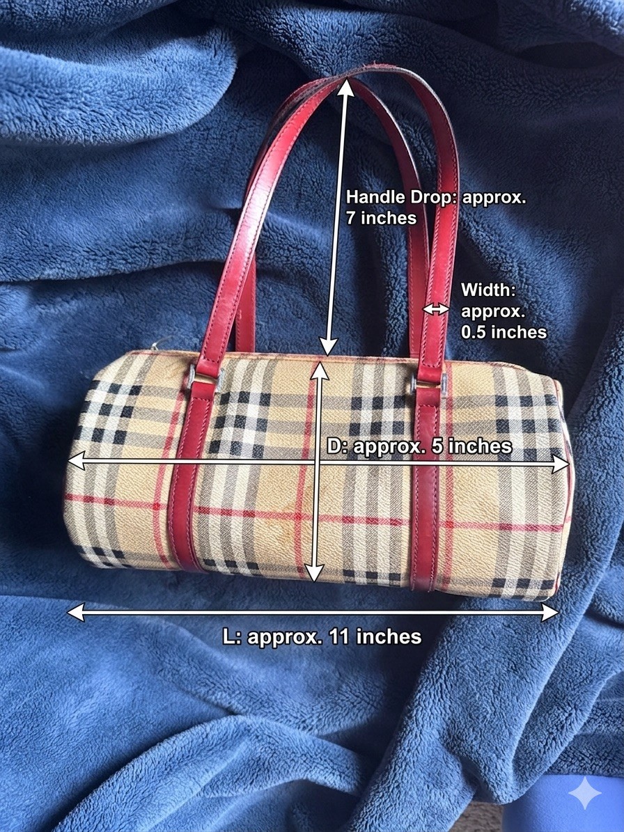 Authentic Vintage Burberry Barrel Bag – Iconic House Check with Red Leather Trim image 2