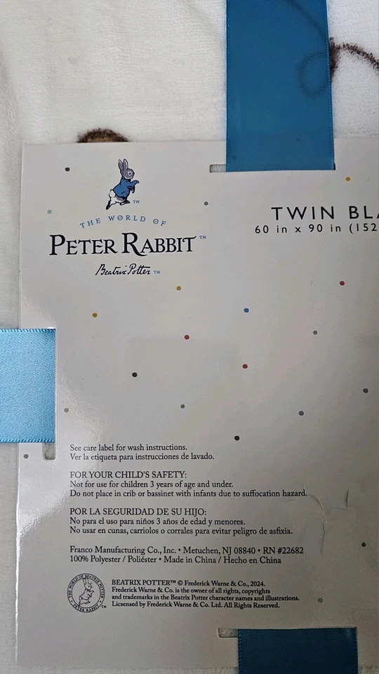 Peter кролика Беатрикс Поттер плед 60 x 90 новый с Ярлыками - Изображение 3 из 3