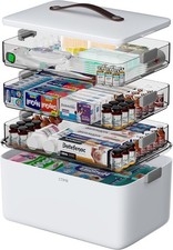 4-Tier XL Medicine Organizer Portable Medicine Cabinet W/ Leather Handle Empty