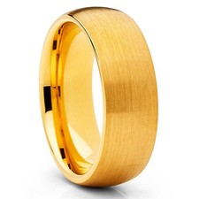 8mm Tungsten Wedding Ring Yellow Gold Wedding Ring Anniversary Ring
