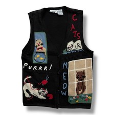 Vintage Cat Sweater Vest Capacity Women  s Sz M Button Cardigan