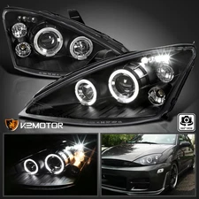 Black Fits 2000-2004 Ford Focus LED Halo Projector Headlights Lamps Left+Right