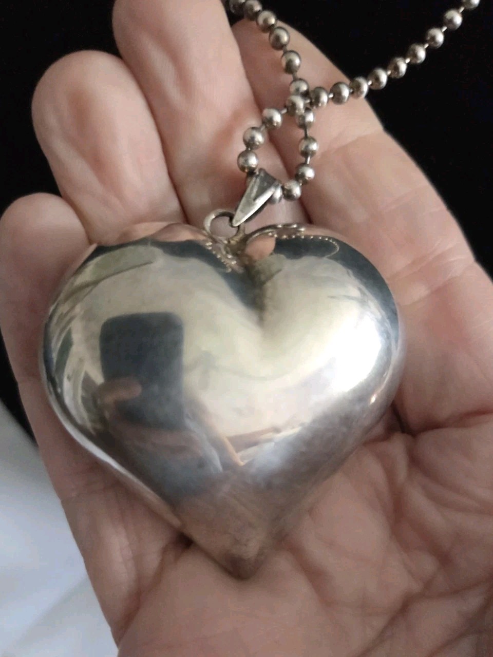 Vintage Sterling Silver PUFFY HEART Pendant W .925 Chain 30