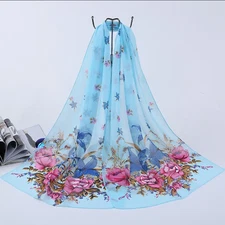Scarf Gradient Flower Butterfly 59x19.5" Wrap Stole Embroidery Lace Shawl Hijab