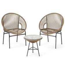 2 Acapulco Chairs Tempered Glass Table PE Rope Powder Coated Steel Frame​