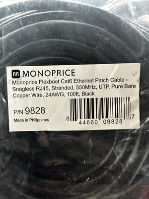 Monoprice Flexboot Series UTP Cat6 24AWG Ethernet Patch Cable 100 Feet Black