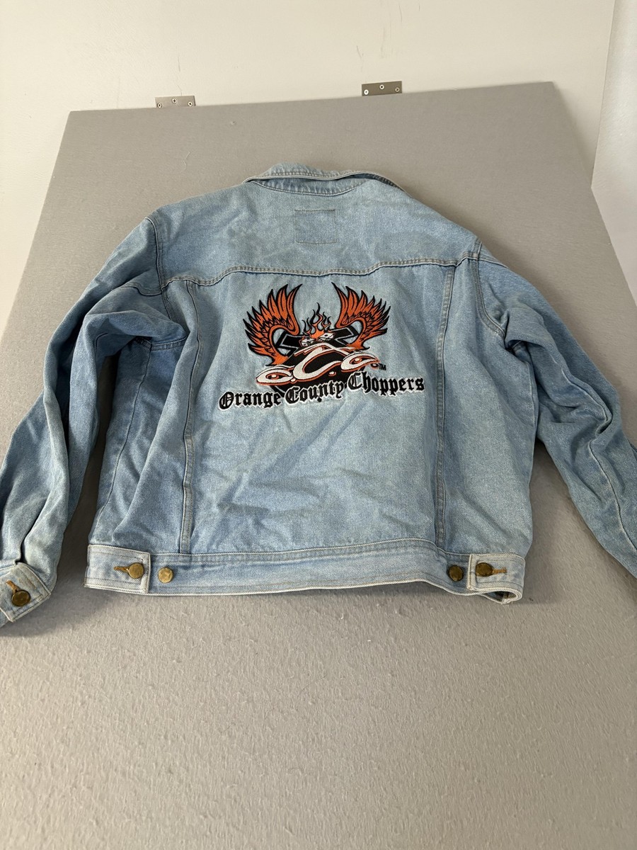 Orange County Choppers Jacket Mens Large Blue Denim Embroidered