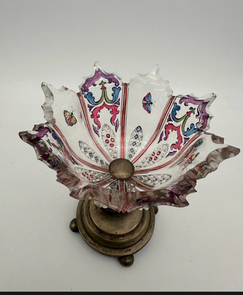 Antiguo centro de mesa Continental de cristal y esmalte sobre base de plata Knauer 750 Foto 3 de 3