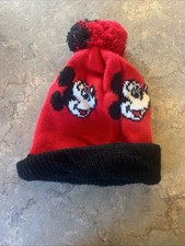 Vintage Walt Disney - Black  Red - Mickey Mouse - Knit Hat - Adult