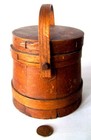 ANTIQUE SM. PRIMITIVE BENTWOOD SUGAR FIRKIN BUCKET 2-FINGER BANDS-SWING HANDLE — photo 4