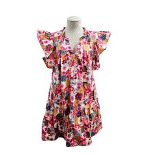 Entro Floral Print Ruffle Sleeve Tiered Mini Babydoll Dress Women's Size L EUC