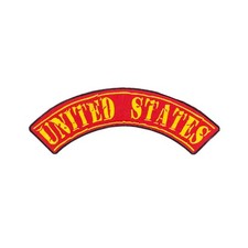 Large 12" UNITED STATES Embroidered Rocker Patch - Red & Gold Biker Top Rocker