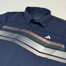 Adidas Polo Shirt Mens Large Navy Blue Striped Golf Performance Short Sleeve