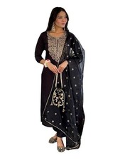Women's Indian Viscose Embroidered Straight Kurta with Pant and Dupatta Sets
