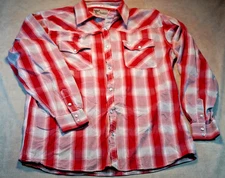 Cowboy Hardware Mens Pearl Snap Shirt Long Sleeve L Western Pockets Red Plaid