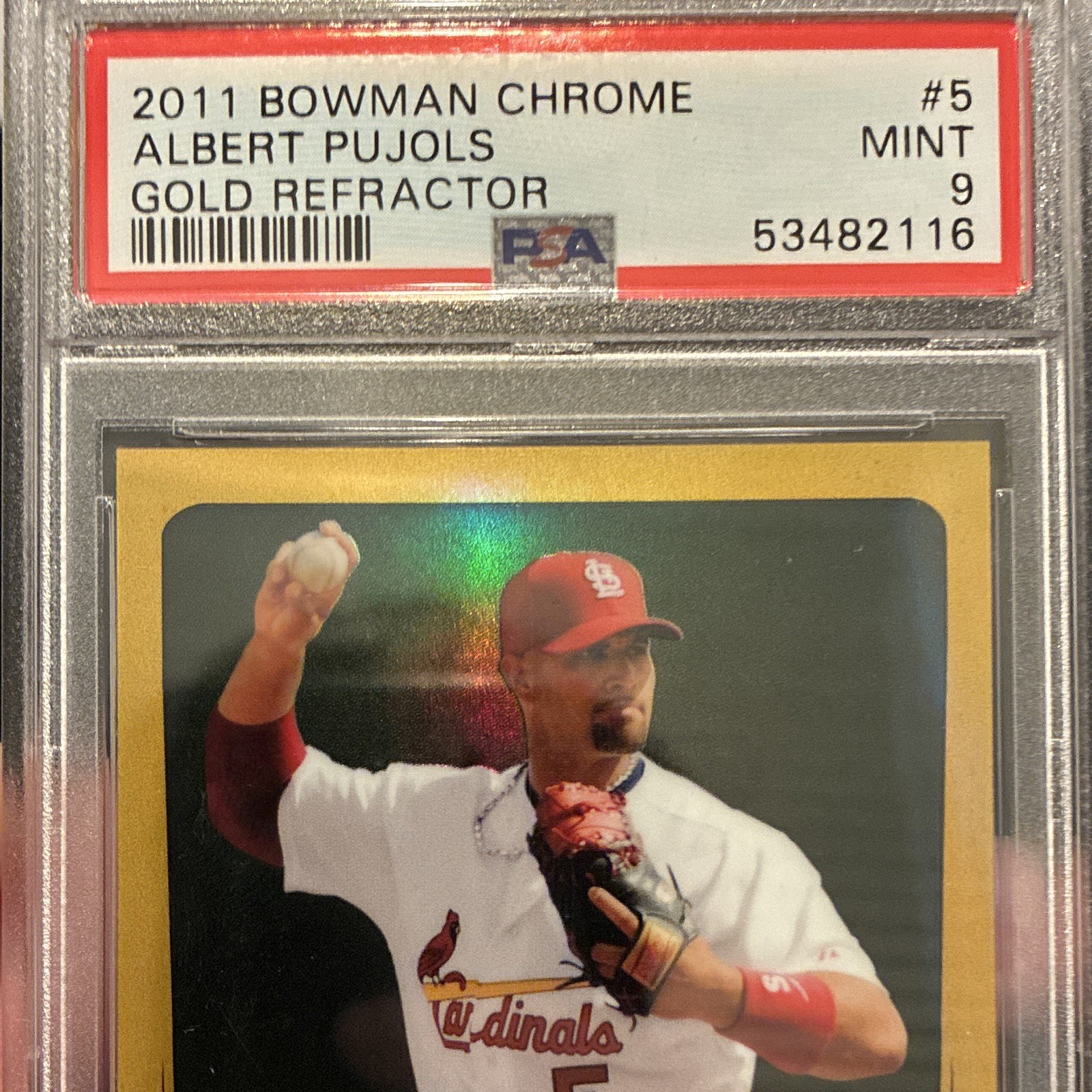2011 Bowman Chrome Albert Pujols True Gold Refractor #5 11/50 PSA 9 Cardinals view 5