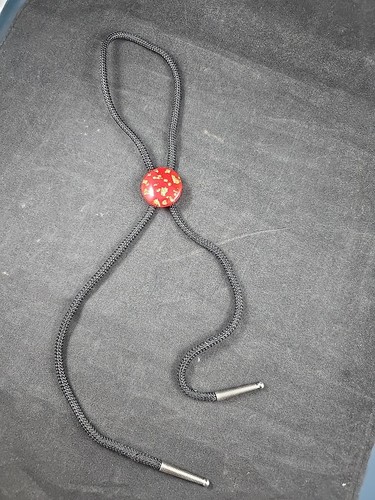 Vintage Red Gold Flake Bolo Tie Black Cord Western - Picture 3 of 11