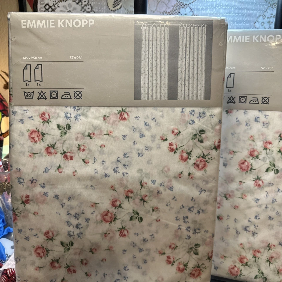 Ikea Emmie Knopp Cortinas de Encaje Transparente 4 Paneles (2 Pares) 57"x98" Blanco Floral Nuevo Foto 2 de 4