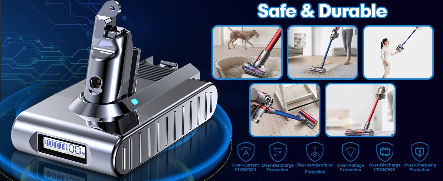 9.5Ah Battery For Dyson V6 DC58 Animal SV03 SV04 SV05 SV06 SV09 with LED Style