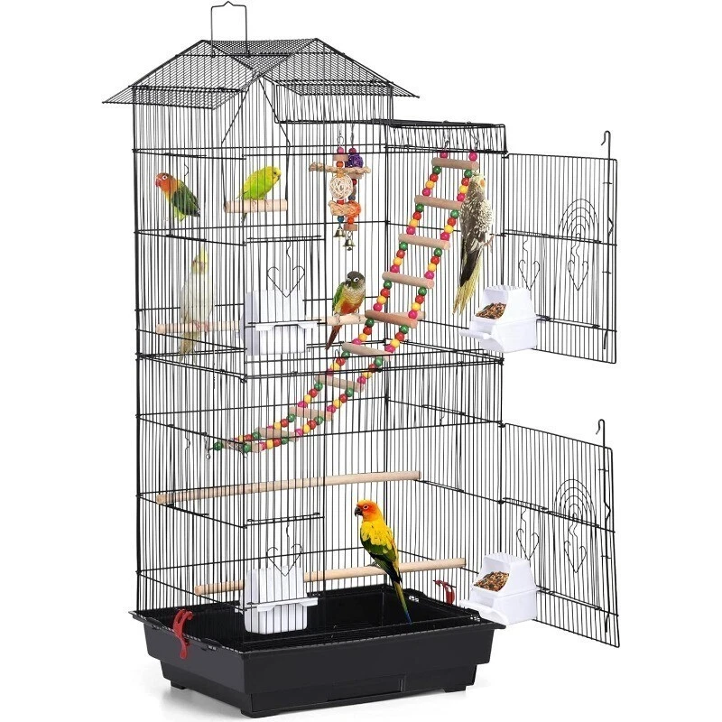 39-inch Roof Top Large Flight Parrot Bird Cage for Small Quaker Parrot W/Toys