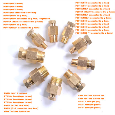 Brass Fitting Compression 4/6mm Tubing OD M4 - M10/ G/8 Connect Straight Through