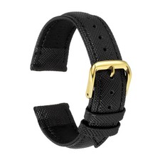 Leather Watch Bands 20mm Classical Grain Replacement Thin Strap Black Gold