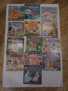 Vintage Lot of 13 Walt Disney Read Along Books and Records 33 1/3RPM Cinderella 